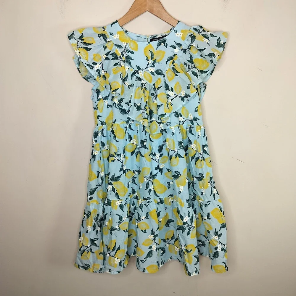 French Connection‎ Girls Dress Lemon Floral Cotton Ruffled